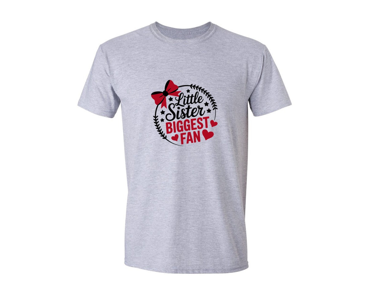 brand:Generic|color:Sports Grey / Athletic Heather|Little Sister Biggest Fan Baseball Bow Graphic T-Shirt