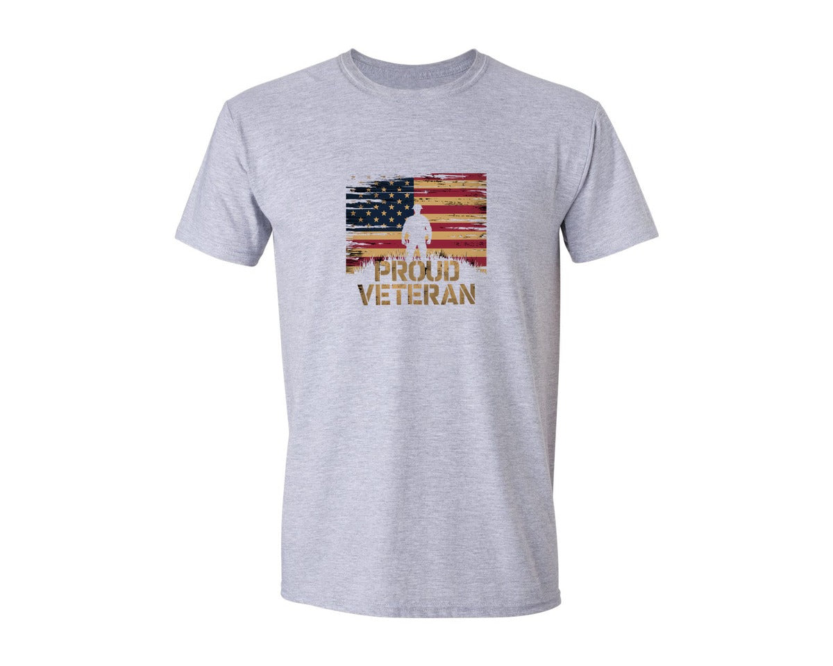 brand:Generic|color:Sports Grey / Athletic Heather|Proud Veteran American Flag Vintage Graphic T-Shirt