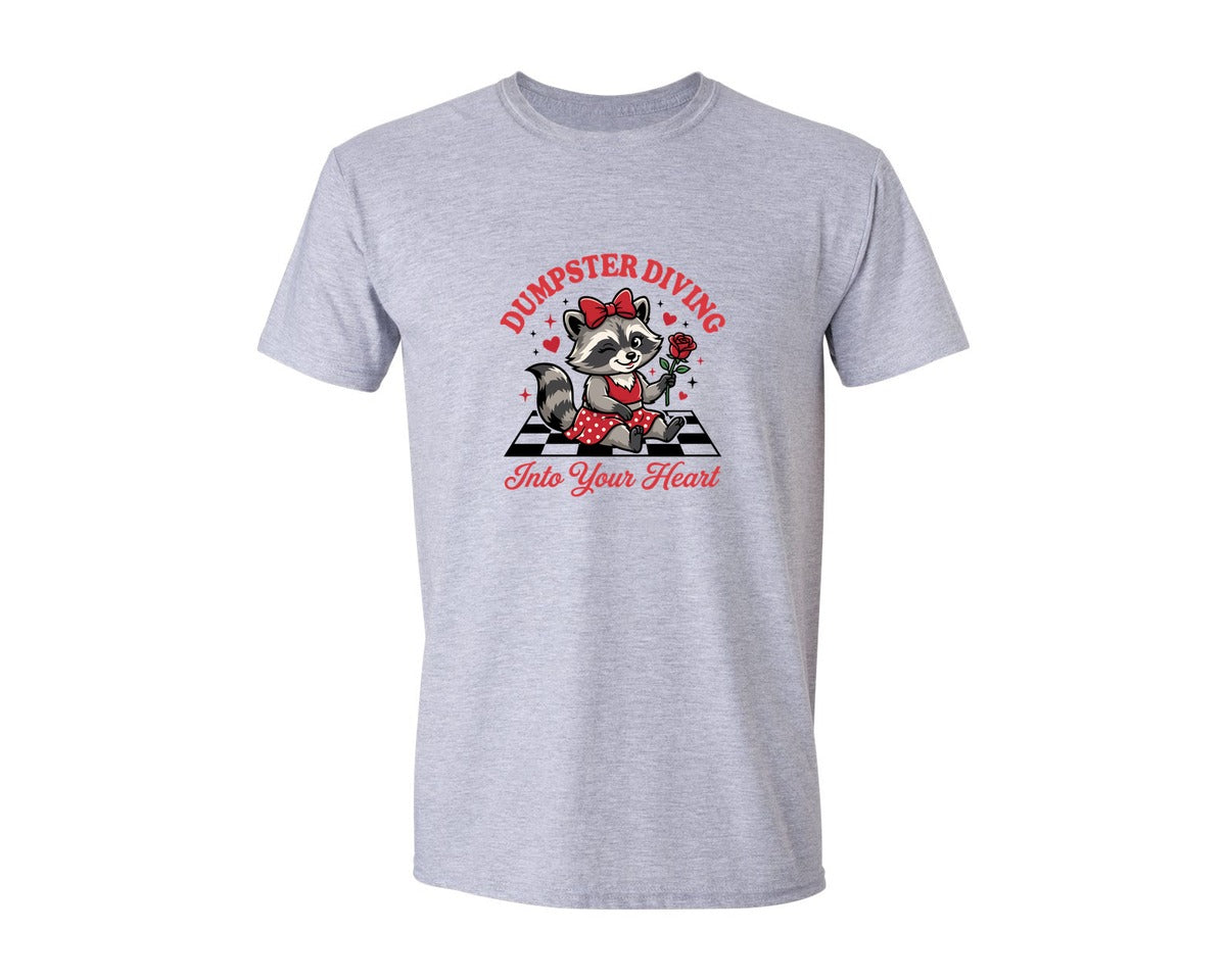 brand:Generic|color:Sports Grey / Athletic Heather|Funny Dumpster Love Raccoon Graphic T-Shirt
