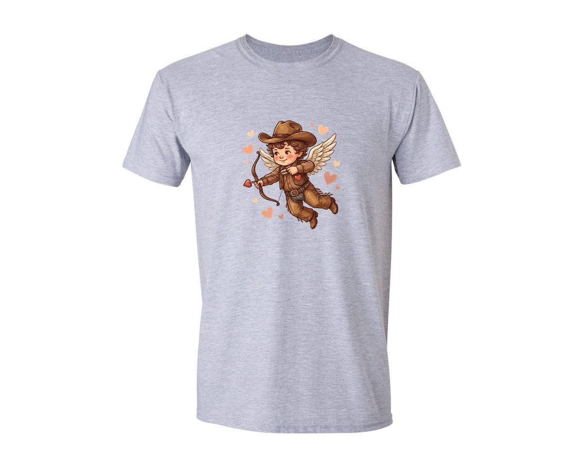 brand:Generic|color:Sports Grey / Athletic Heather|Cute Cupid Cowboy Valentine Graphic T-Shirt