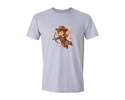 brand:Generic|color:Sports Grey / Athletic Heather|Cute Cupid Cowboy Valentine Graphic T-Shirt