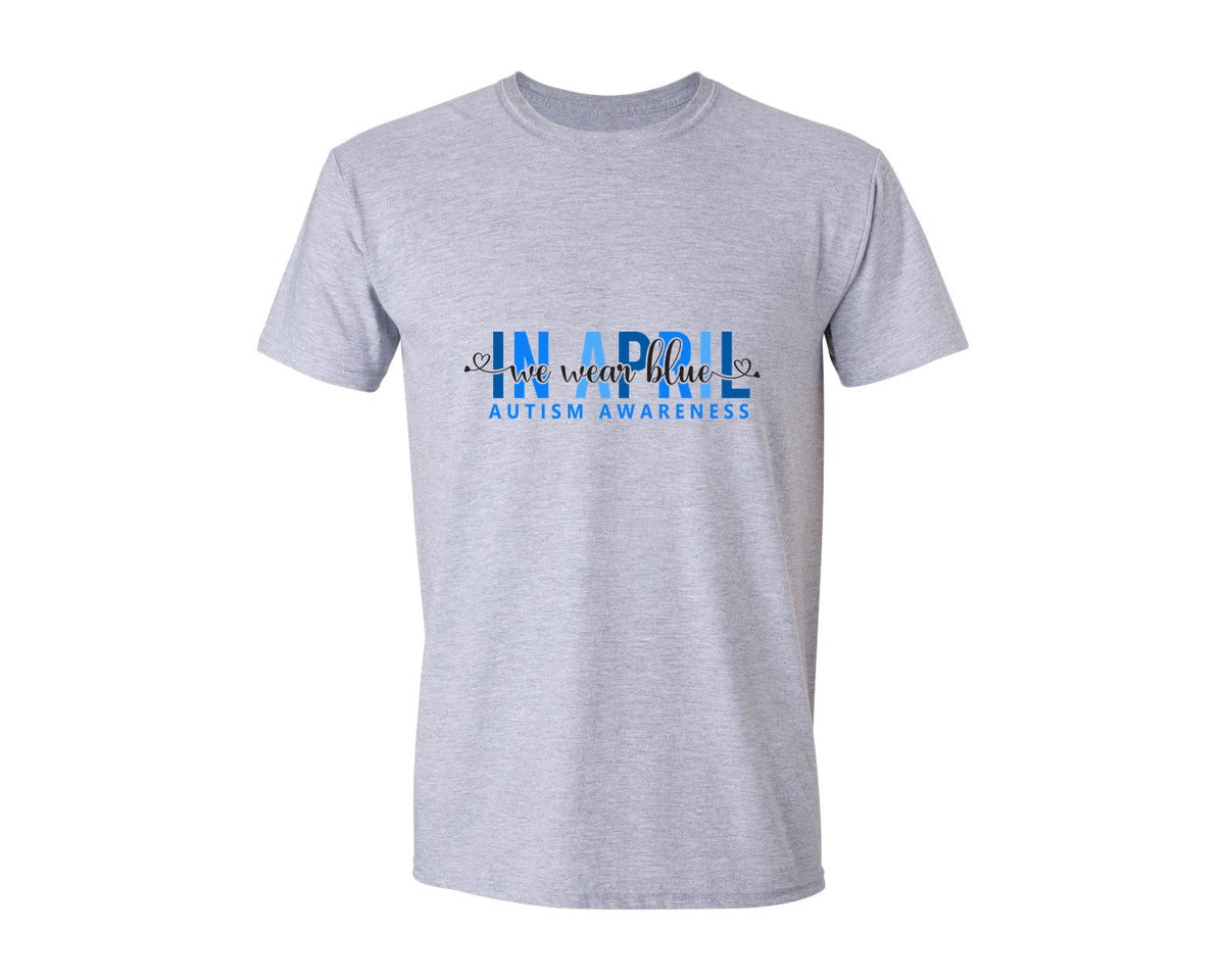 brand:Generic|color:Sports Grey / Athletic Heather|In April We Wear Blue Autism Awareness 17 Graphic T-Shirt