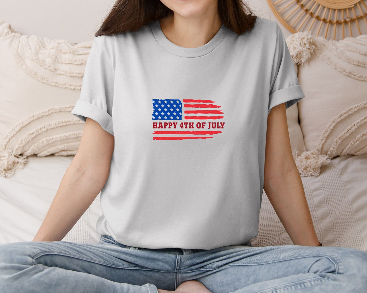 brand:Bella Canvas|color:Sports Grey / Athletic Heather|Happy 4Th Of July Flag Usa Graphic T-Shirt