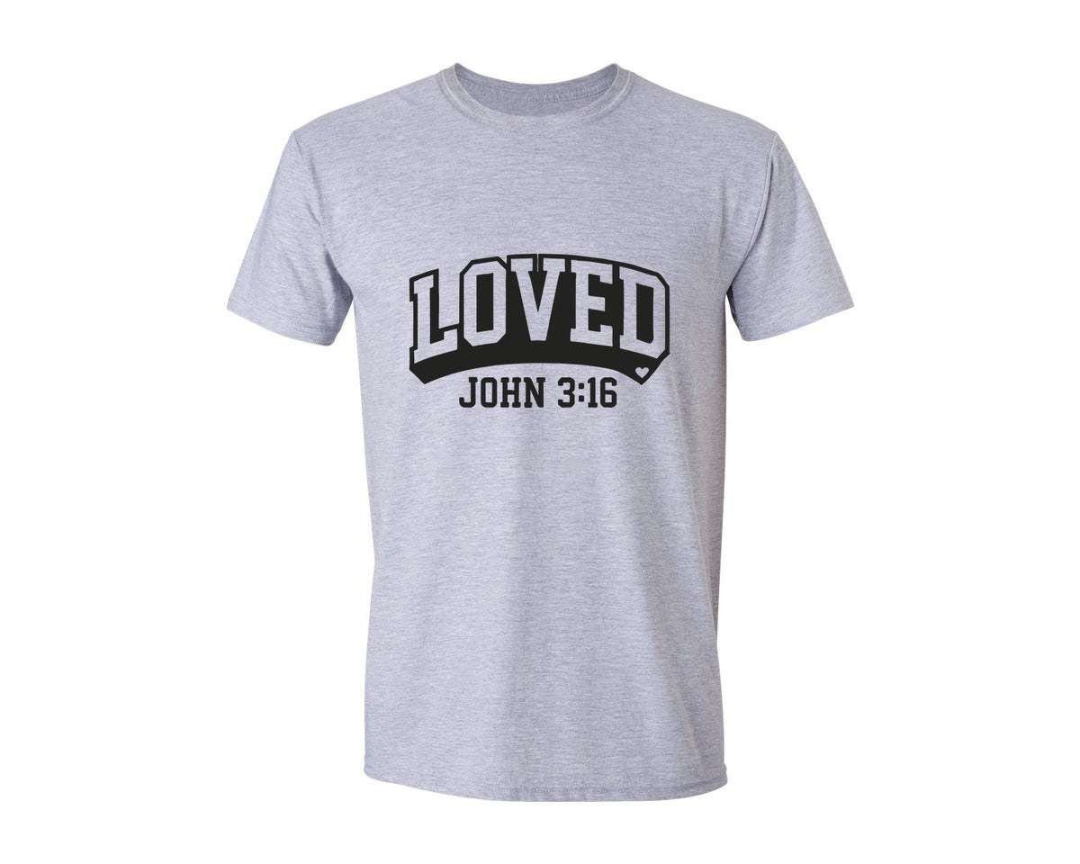 brand:Generic|color:Sports Grey / Athletic Heather|Loved John 316 Jesus Valentine 3 Graphic T-Shirt