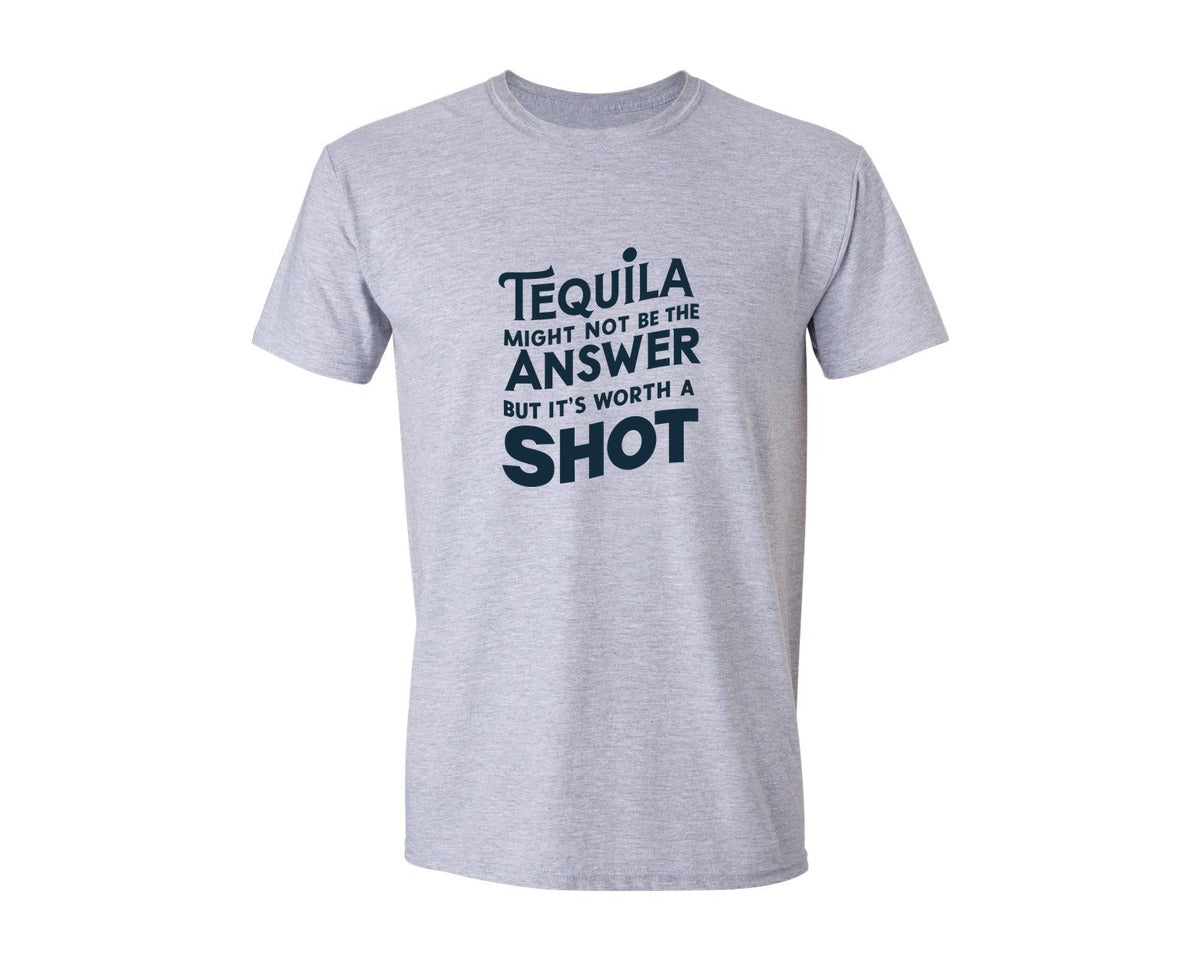 brand:Generic|color:Sports Grey / Athletic Heather|Tequila Shot Worth A Try Drinking Humor Graphic T-Shirt