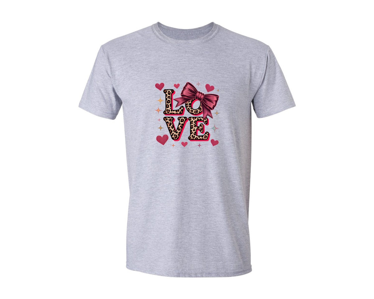 brand:Generic|color:Sports Grey / Athletic Heather|Love Leopard Bow Valentine Design 2 Graphic T-Shirt