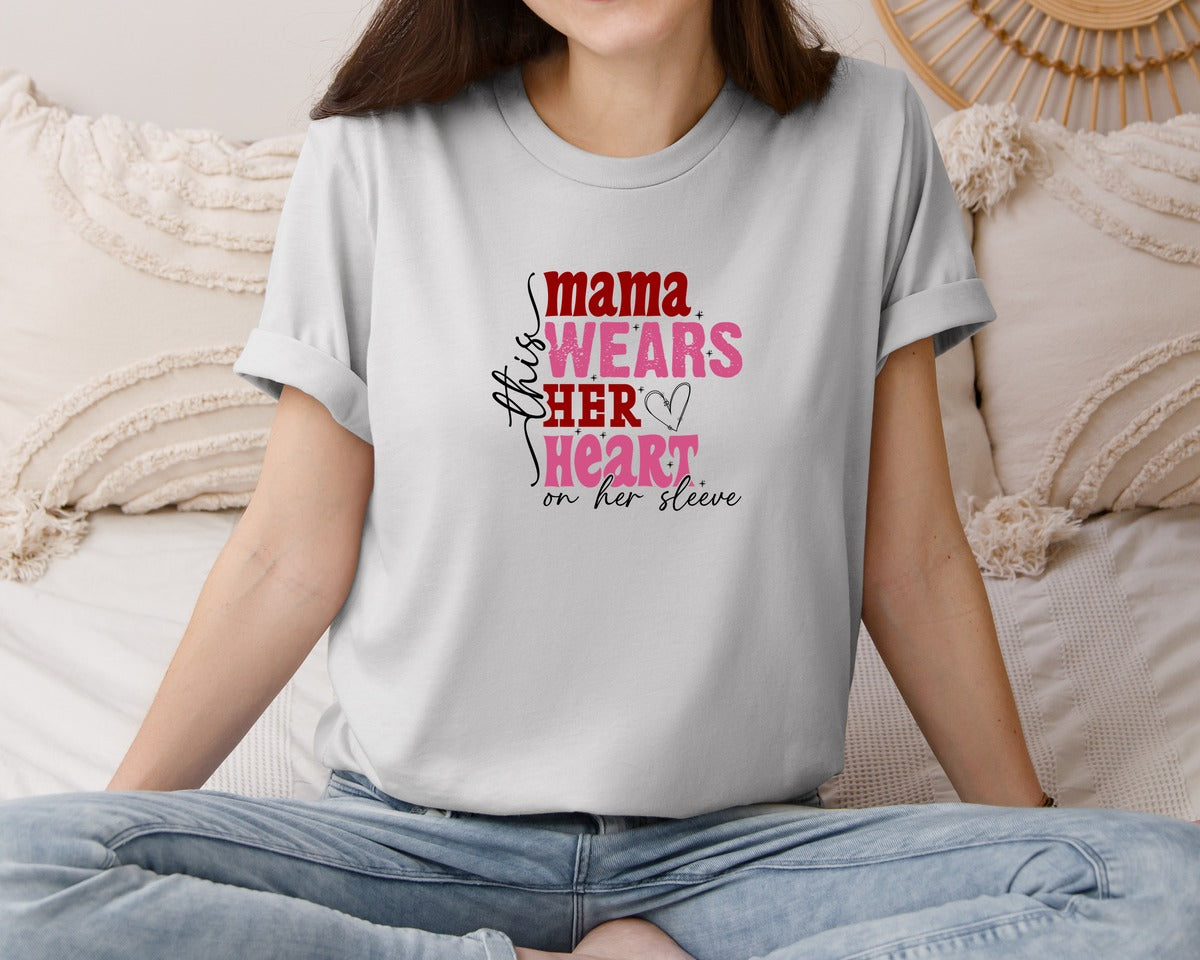 brand:Bella Canvas|color:Sports Grey / Athletic Heather|This Mama Wears Her Heart On Her Sleeve 84 Graphic T-Shirt
