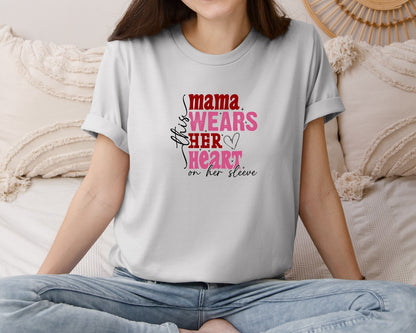 brand:Bella Canvas|color:Sports Grey / Athletic Heather|This Mama Wears Her Heart On Her Sleeve 84 Graphic T-Shirt