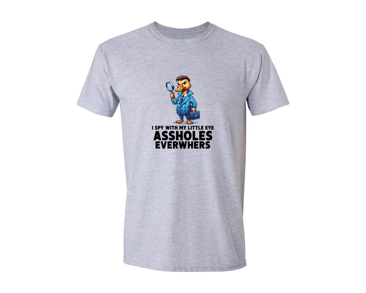 brand:Generic|color:Sports Grey / Athletic Heather|Spy With My Little Eye Assholes Graphic T-Shirt