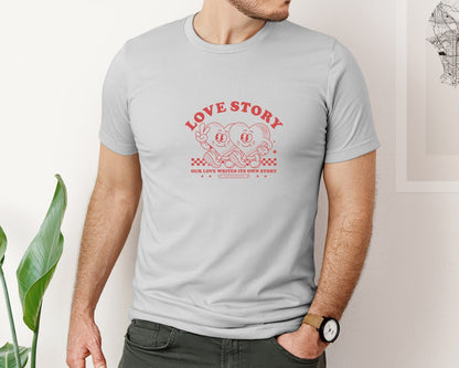 brand:Bella Canvas|color:Sports Grey / Athletic Heather|Retro Heart Cartoon Character Print Graphic T-Shirt