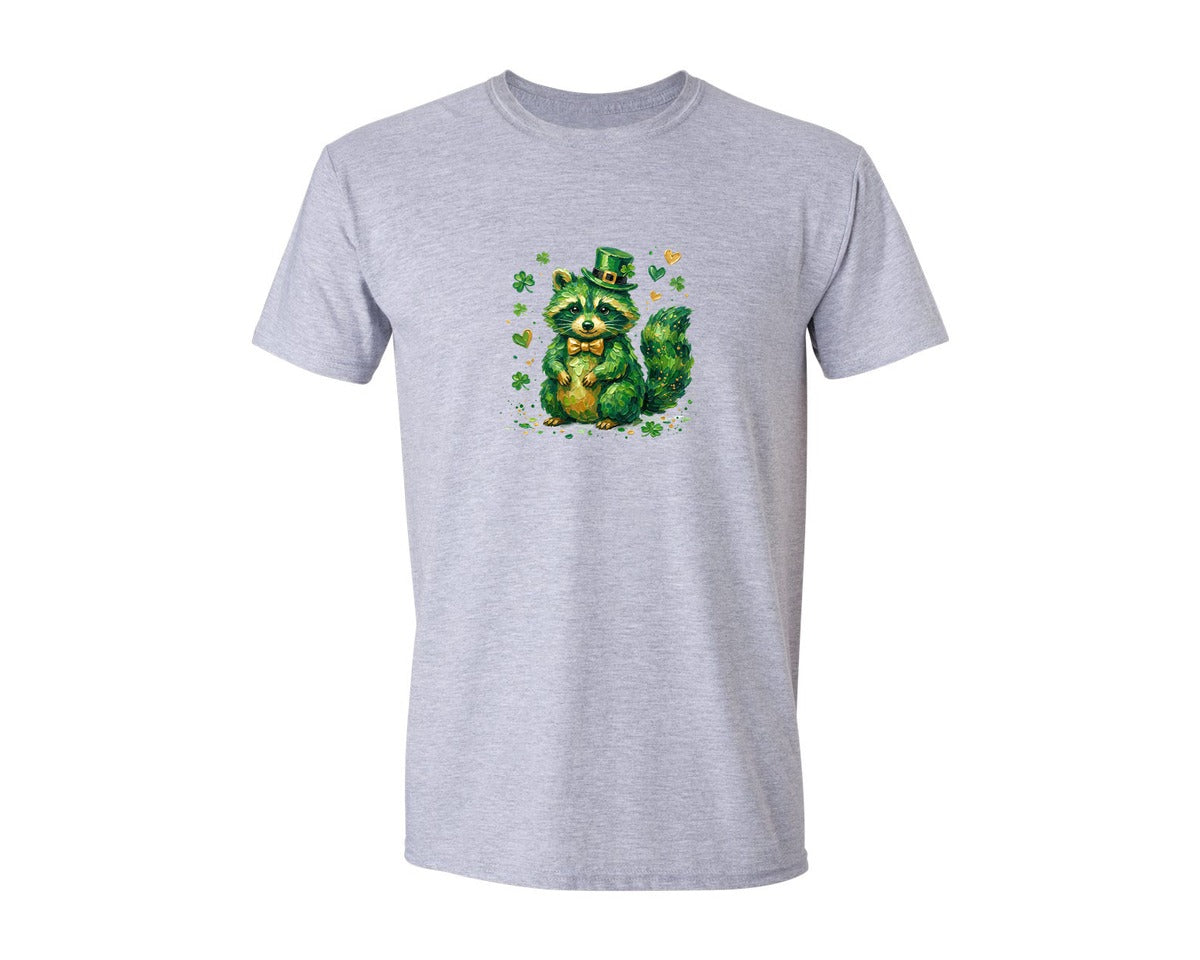 brand:Generic|color:Sports Grey / Athletic Heather|St Patricks Day Painted Raccoon Graphic T-Shirt
