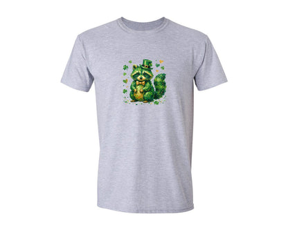 brand:Generic|color:Sports Grey / Athletic Heather|St Patricks Day Painted Raccoon Graphic T-Shirt