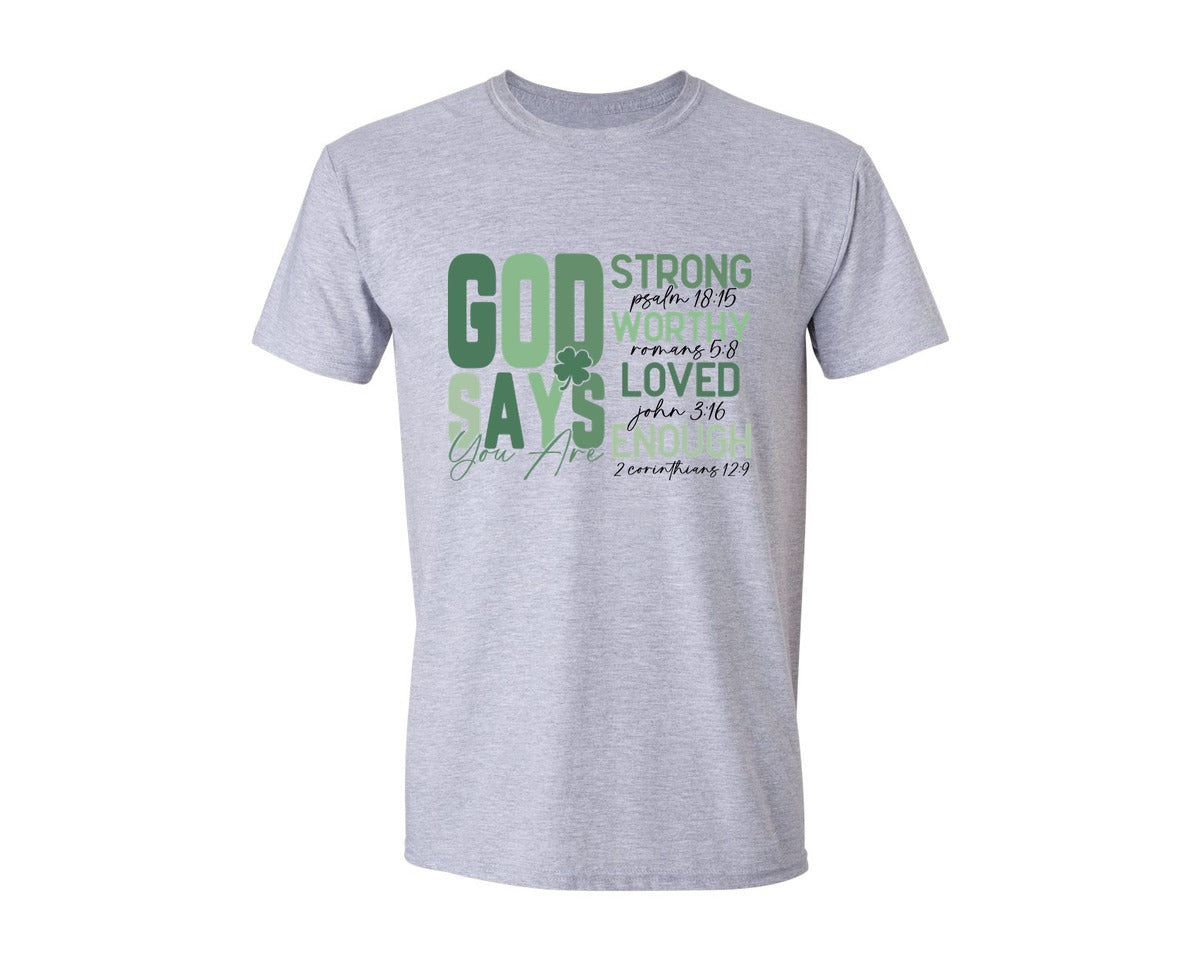 brand:Generic|color:Sports Grey / Athletic Heather|God Says You Are Lucky Jesus St Graphic T-Shirt
