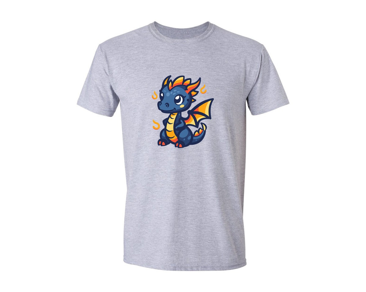 brand:Generic|color:Sports Grey / Athletic Heather|Cute Dragon Line Art Vector Graphic T-Shirt