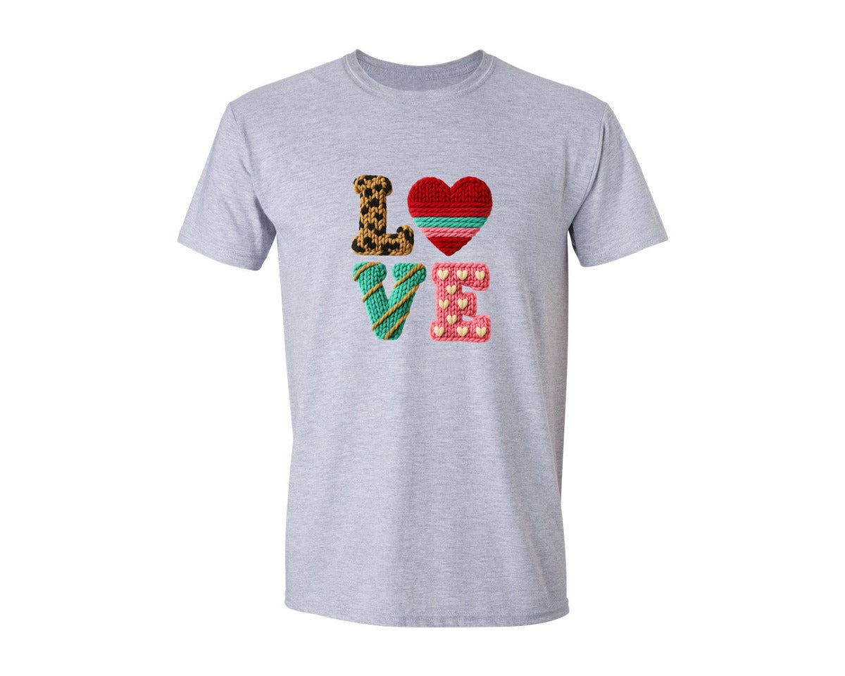 brand:Generic|color:Sports Grey / Athletic Heather|Faux Yarn Love Valentine 14 Graphic T-Shirt