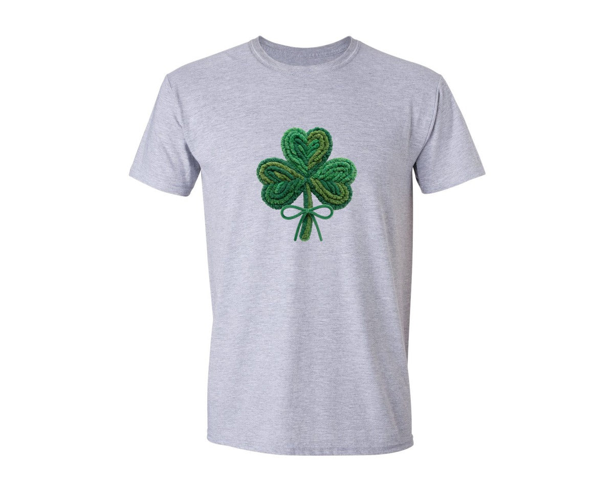 brand:Generic|color:Sports Grey / Athletic Heather|Faux Yarn Style Shamrock Clover Graphic T-Shirt