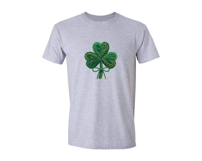 brand:Generic|color:Sports Grey / Athletic Heather|Faux Yarn Style Shamrock Clover Graphic T-Shirt