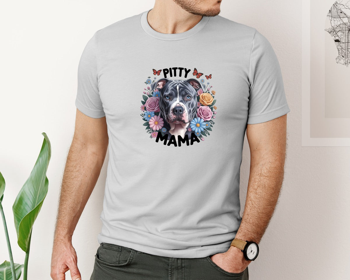brand:Bella Canvas|color:Sports Grey / Athletic Heather|Pitty Mama Cute Pitbull Dog 2 Graphic T-Shirt