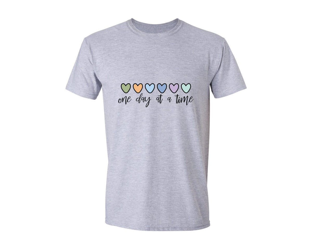 brand:Generic|color:Sports Grey / Athletic Heather|One Day At A Time Hearts Graphic T-Shirt