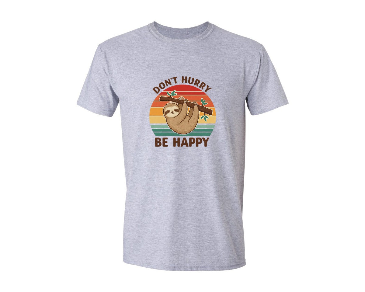 brand:Generic|color:Sports Grey / Athletic Heather|Sloth Dont Hurry Be Happy Graphic T-Shirt