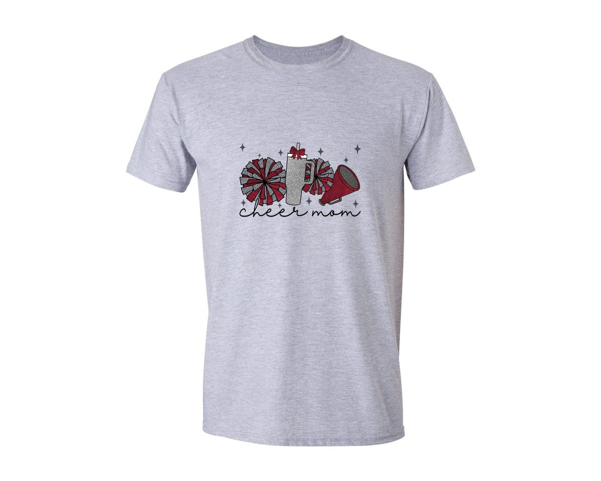 brand:Generic|color:Sports Grey / Athletic Heather|Cheer Mom Glitter Cheerleading Graphic T-Shirt