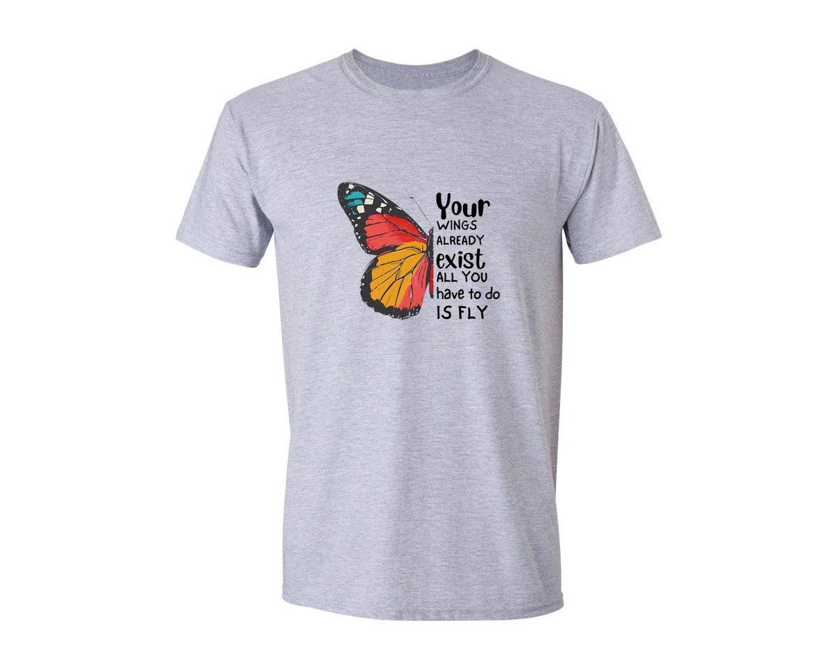 brand:Generic|color:Sports Grey / Athletic Heather|God Scripture Butterfly Graphic T-Shirt