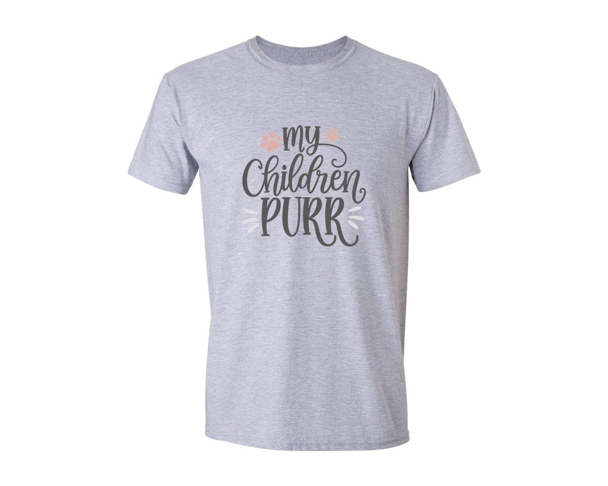 brand:Generic|color:Sports Grey / Athletic Heather|My Children Purr Cute Cat Quote Graphic T-Shirt