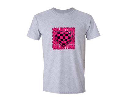 brand:Generic|color:Sports Grey / Athletic Heather|Retro Checker Heart Valentine Love Graphic T-Shirt