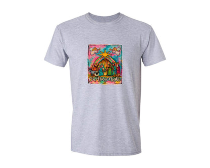 brand:Generic|color:Sports Grey / Athletic Heather|Oh Holy Night Nativity Scene Graphic T-Shirt