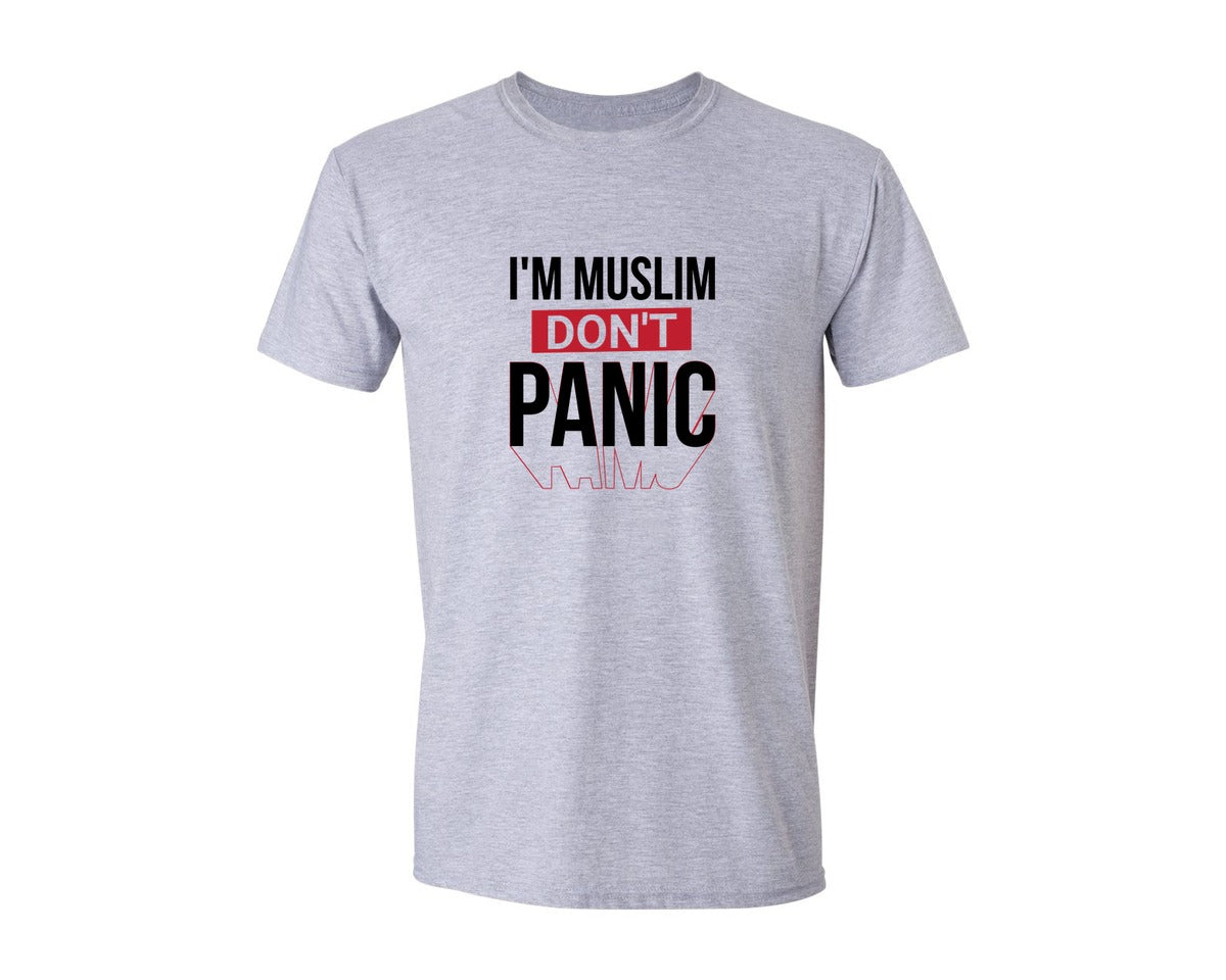 brand:Generic|color:Sports Grey / Athletic Heather|Im Muslim Dont Panic Muslim Quote Is Graphic T-Shirt