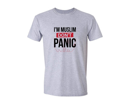brand:Generic|color:Sports Grey / Athletic Heather|Im Muslim Dont Panic Muslim Quote Is Graphic T-Shirt