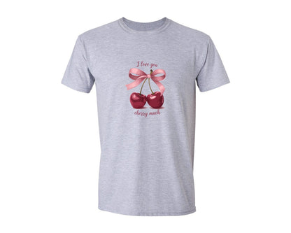 brand:Generic|color:Sports Grey / Athletic Heather|Coquette Bow Cherry Valentines Day Graphic T-Shirt