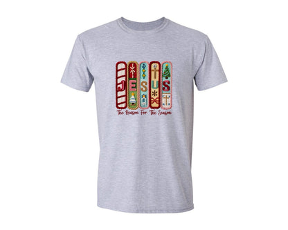 brand:Generic|color:Sports Grey / Athletic Heather|Yarn Crochet Christmas Tree Jesus Graphic T-Shirt