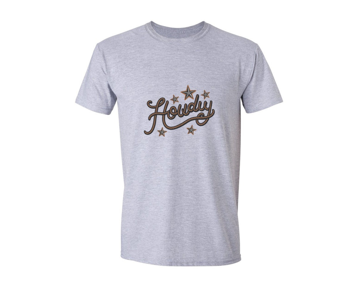 brand:Generic|color:Sports Grey / Athletic Heather|Howdy Western Cowboy Rope Graphic T-Shirt