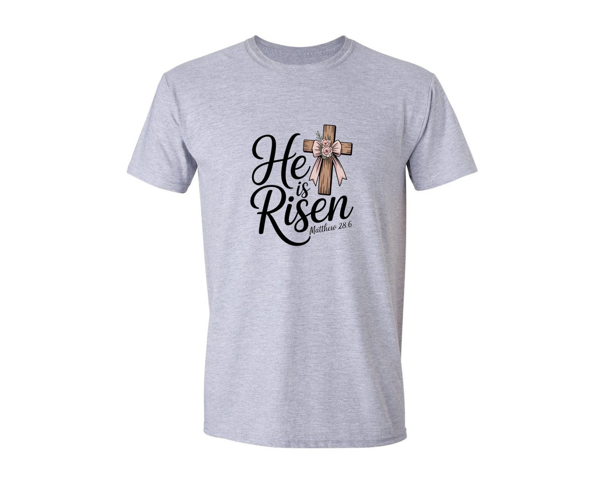 brand:Generic|color:Sports Grey / Athletic Heather|He Is Risen Vintage Easter Graphic T-Shirt