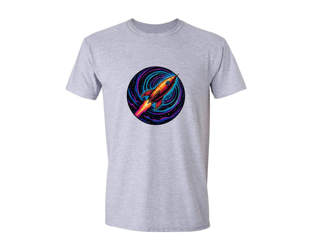 brand:Generic|color:Sports Grey / Athletic Heather|Retro Rocket Galaxy T Shirt Design Graphic T-Shirt