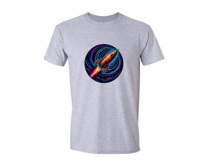 brand:Generic|color:Sports Grey / Athletic Heather|Retro Rocket Galaxy T Shirt Design Graphic T-Shirt