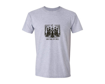 brand:Generic|color:Sports Grey / Athletic Heather|Halloween Witch Girls Will Be Girls Graphic T-Shirt