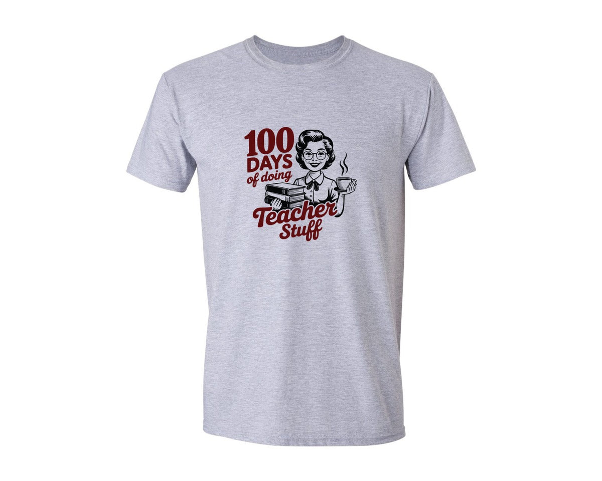 brand:Generic|color:Sports Grey / Athletic Heather|Vintage Funny Teacher Svg100 Days Graphic T-Shirt