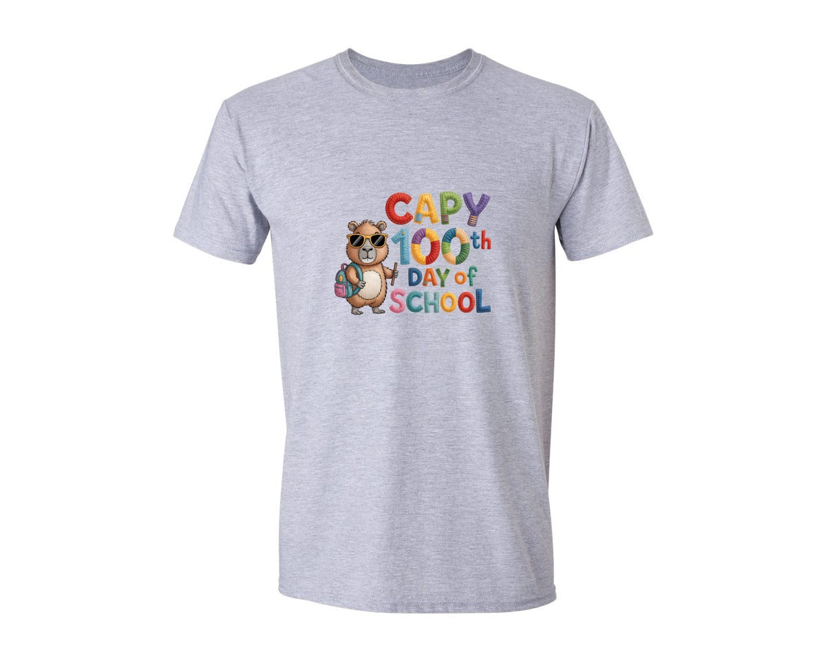 brand:Generic|color:Sports Grey / Athletic Heather|Funny Capy 100Th Day Of School 2 Graphic T-Shirt