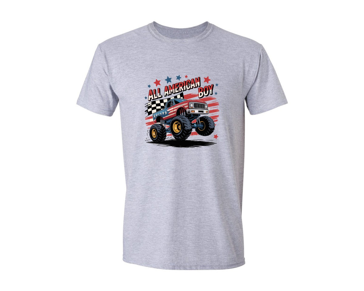 brand:Generic|color:Sports Grey / Athletic Heather|All American Boy Monster Truck Graphic T-Shirt