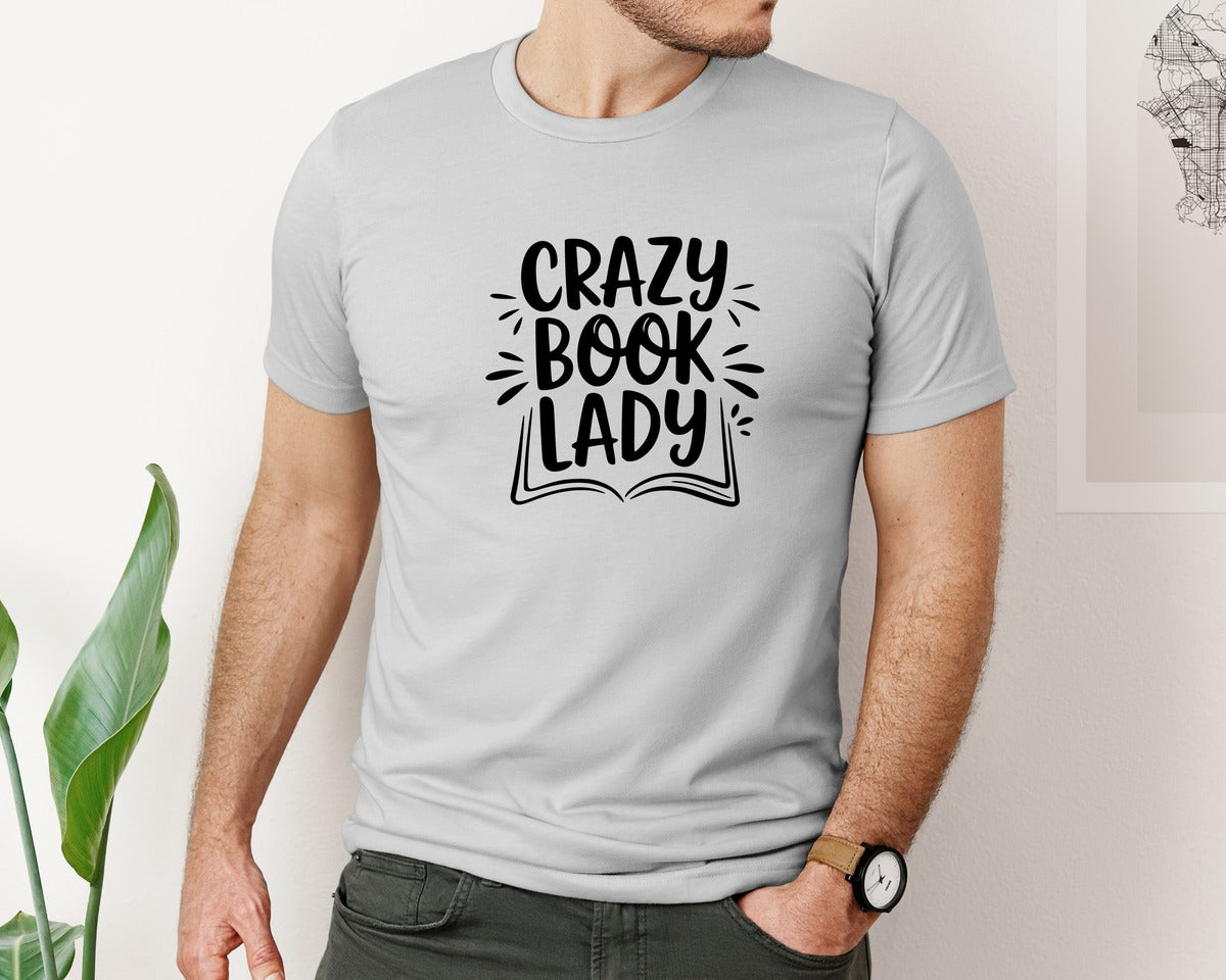 brand:Bella Canvas|color:Sports Grey / Athletic Heather|Crazy Book Lady T Shirt Design 4 Graphic T-Shirt