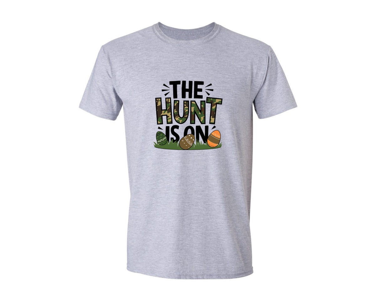 brand:Generic|color:Sports Grey / Athletic Heather|The Hunt Is On Camo Easter Egg Camo Graphic T-Shirt