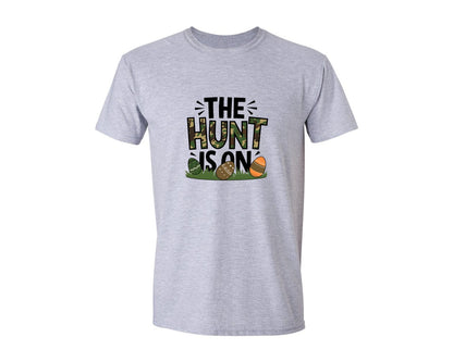 brand:Generic|color:Sports Grey / Athletic Heather|The Hunt Is On Camo Easter Egg Camo Graphic T-Shirt
