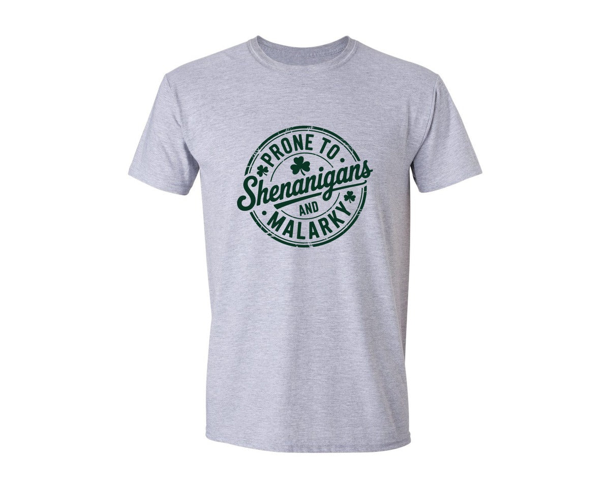 brand:Generic|color:Sports Grey / Athletic Heather|Prone To Shenanigans And Malarky Graphic T-Shirt