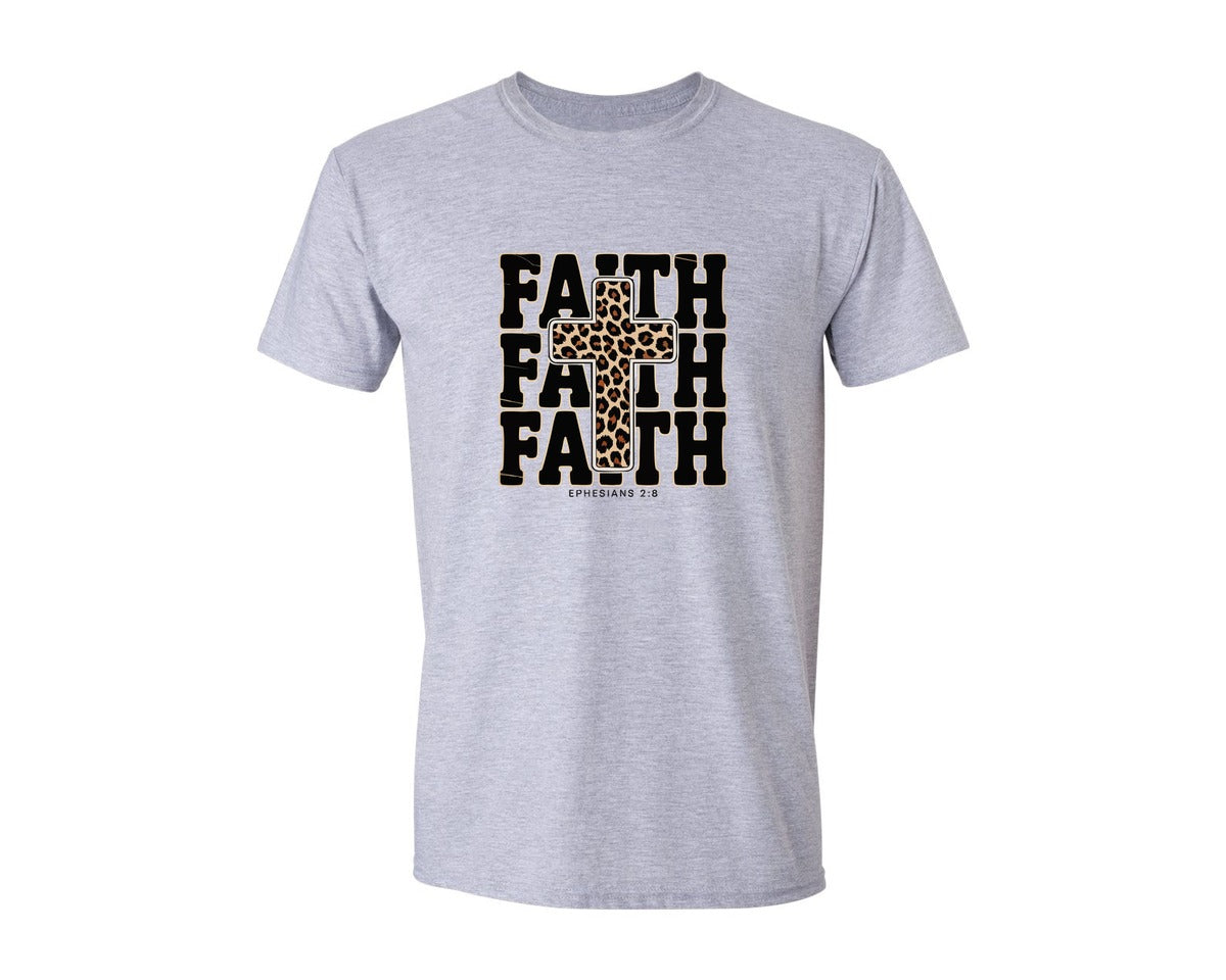 brand:Generic|color:Sports Grey / Athletic Heather|Faith Leopard Ephesians 28 Art Graphic T-Shirt