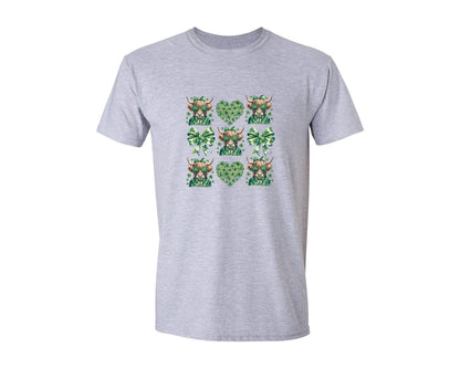 brand:Generic|color:Sports Grey / Athletic Heather|St Patricks Highland Cow Grid Graphic T-Shirt