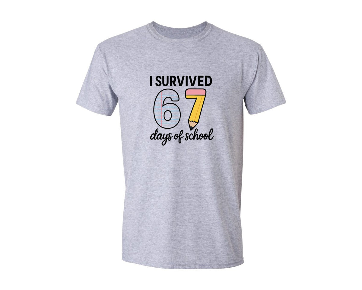 brand:Generic|color:Sports Grey / Athletic Heather|I Survived 67 Days Of School 35 Graphic T-Shirt