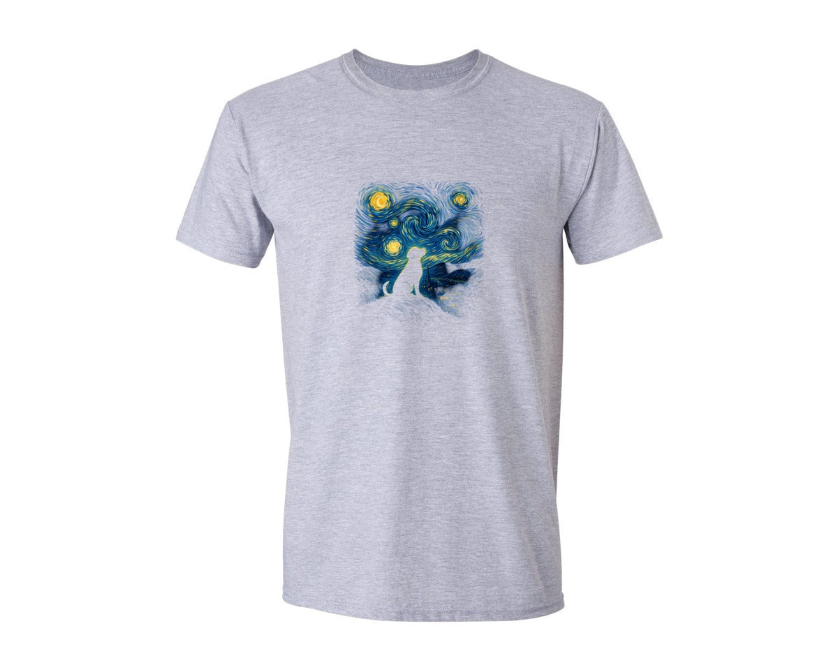 brand:Generic|color:Sports Grey / Athletic Heather|Van Gogh Dog Dog Silhouette T Shirt Graphic T-Shirt