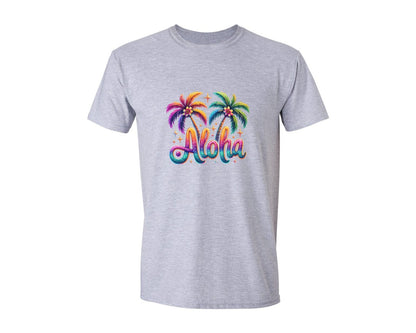 brand:Generic|color:Sports Grey / Athletic Heather|Colorful Summer Aloha Palm Trees Graphic T-Shirt